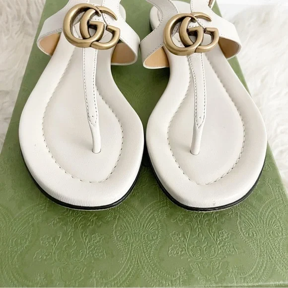 Gucci Calfskin Double G Thong Flat Sandals 36.5 Mystic White - Picture 4 of 14
